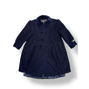 Stephanie Mathews Kids Girls 5 Double Breasted Coat Navy Blue 100% Wool